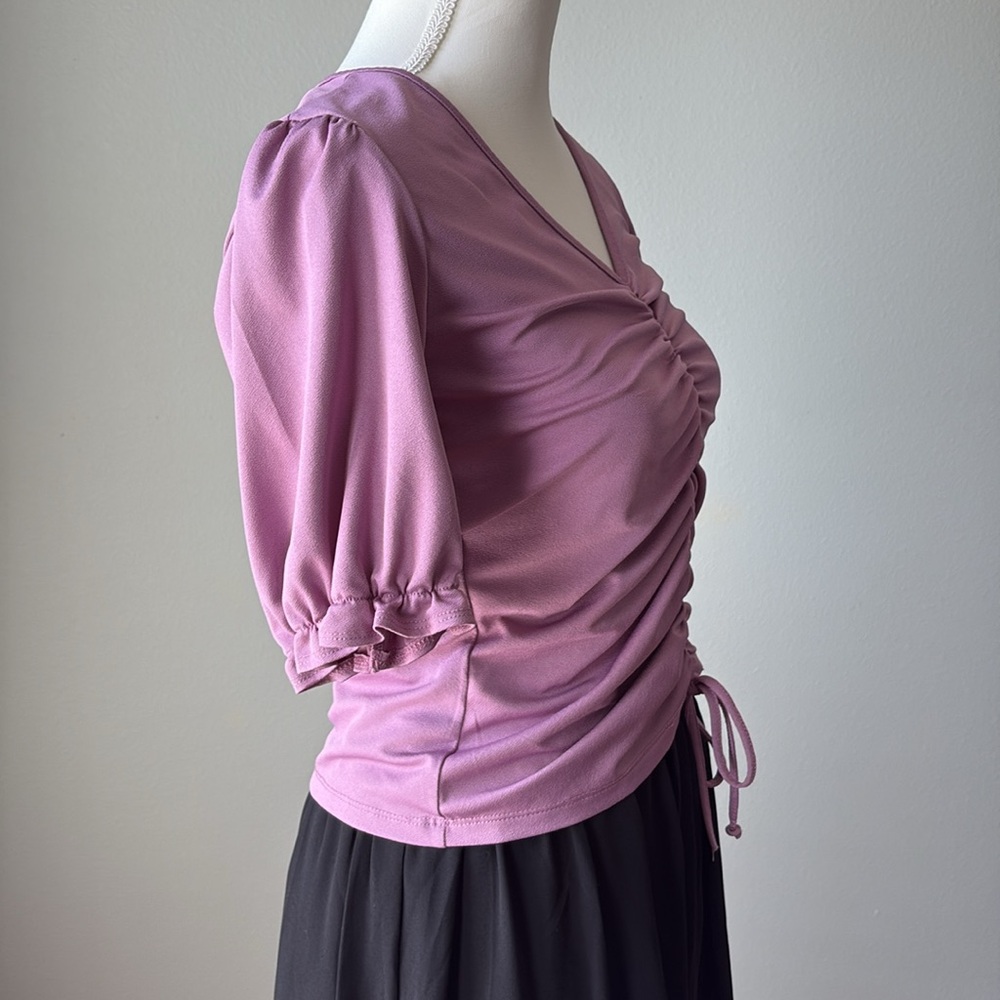 Lavender Ruched Front Blouse Top - Picture 7 of 12